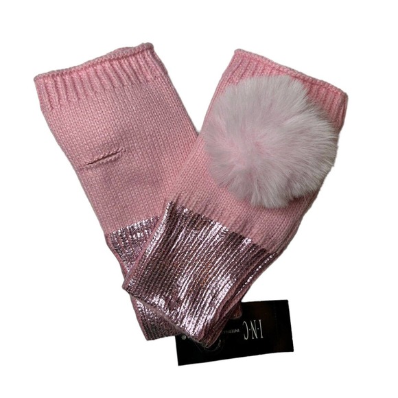INC International Concepts Pink Fingerless Mittens with White Pom New - Picture 1 of 4